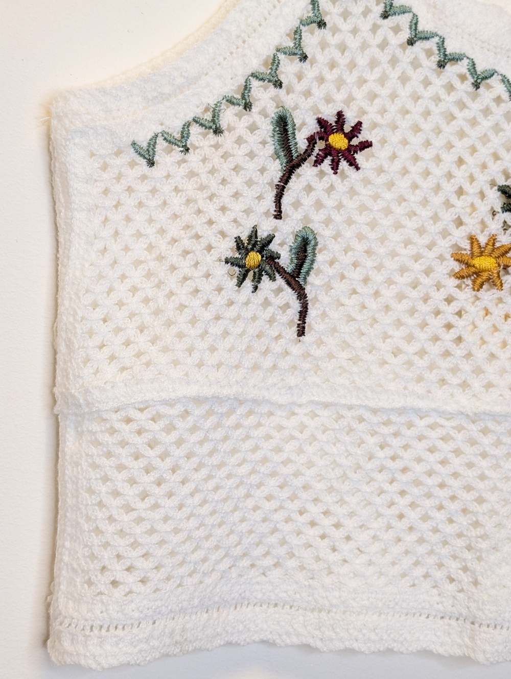 Rebellion Again Crochet Tank Top Floral Embroidered Boho Cottagecore Cream M - Picture 7 of 15